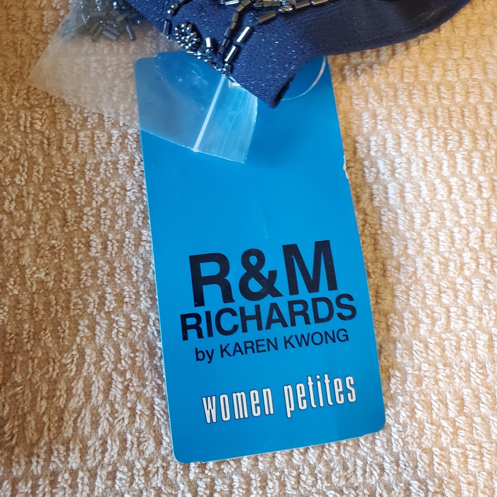 R&M Richards Navy Blue Beaded Evening Jacket Plus Size 24WP Karen Kwong - Picture 6 of 8